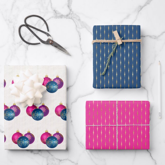 Colourful Ornaments Wrapping Paper Sheet Set of 3 (Front)