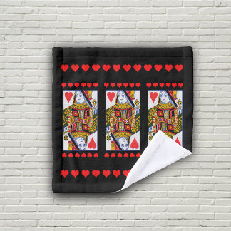 Colourful Ornate Heart Queen Playing Card Black Wash Cloth