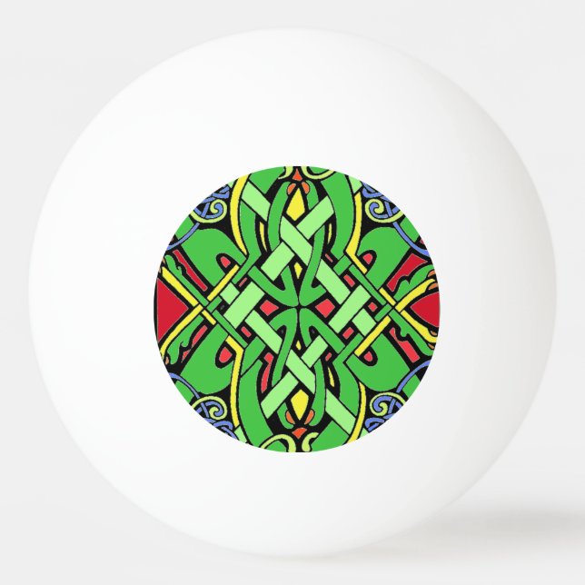 Colourful Ornate Irish Celtic Knot Ping Pong Ball (Front)