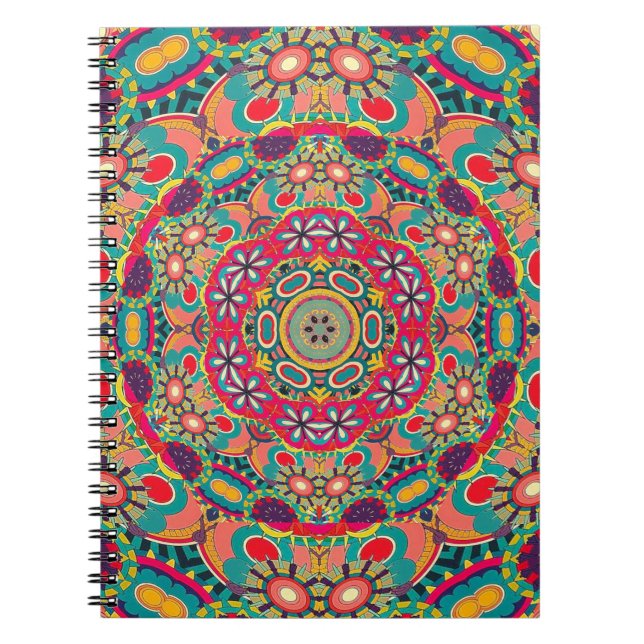Colourful Ornate Kaleidoscope Mandala Pattern Notebook (Front)
