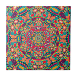 Colourful Ornate Kaleidoscope Mandala Pattern Tile