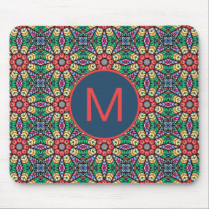 Colourful Ornate Kaleidoscope Pattern Monogram Mouse Mat