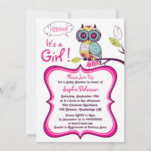 Colourful Ornate Owl Baby Shower Invitation