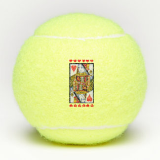 Colourful Ornate Queen Playing Card Red Hearts Tennis Balls