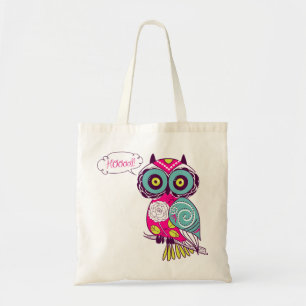 Colourful Ornate Retro Floral Hot Pink Owl Tote Bag