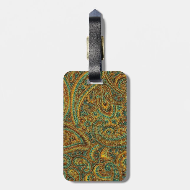 Colourful Ornate Retro Paisley Luggage Tag (Back Vertical)