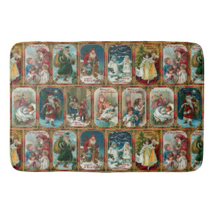 Colourful Ornate Victorian Christmas Card Collage Bath Mat