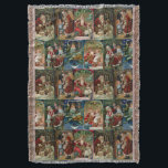 Colourful Ornate Victorian Christmas Card Collage Throw Blanket<br><div class="desc">Colourful vintage repeating holiday pattern featuring collage of restored Victorian greeting card illustrations depicting festive scenes of Father Christmas.</div>