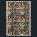 Colourful Ornate Victorian Christmas Card Collage Throw Blanket<br><div class="desc">Colourful vintage repeating holiday pattern featuring collage of restored Victorian greeting card illustrations depicting festive scenes of Father Christmas.</div>