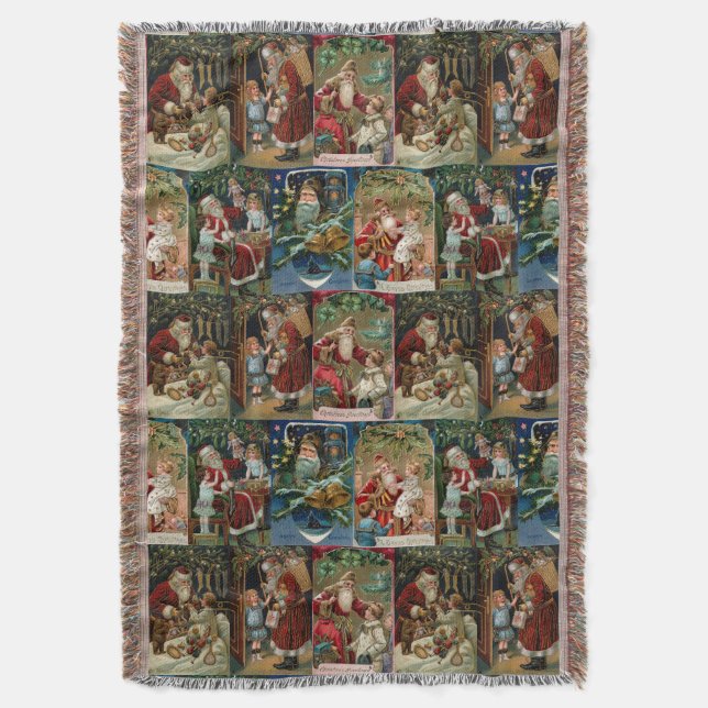Colourful Ornate Victorian Christmas Card Collage Throw Blanket (Front Vertical)