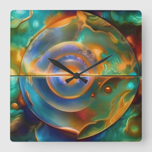 Colourful Otherworldly Abstract Square Wall Clock