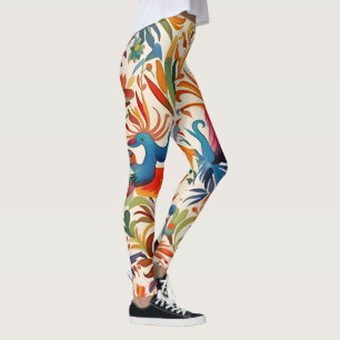 Colourful Otomi Birds Pattern Leggings