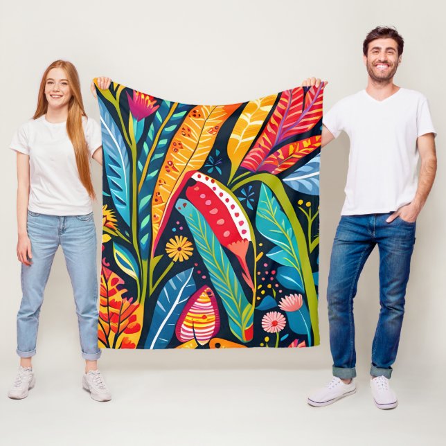 Colourful Otomi  Floral Art  Fleece Blanket (In Situ)