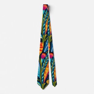 Colourful Otomi  Floral Art  Tie
