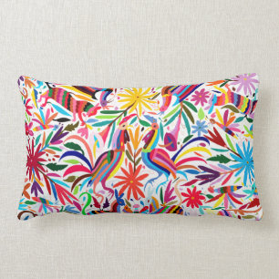 Colourful Otomi Lumbar Pillow, Mexican Embroidery Lumbar Cushion