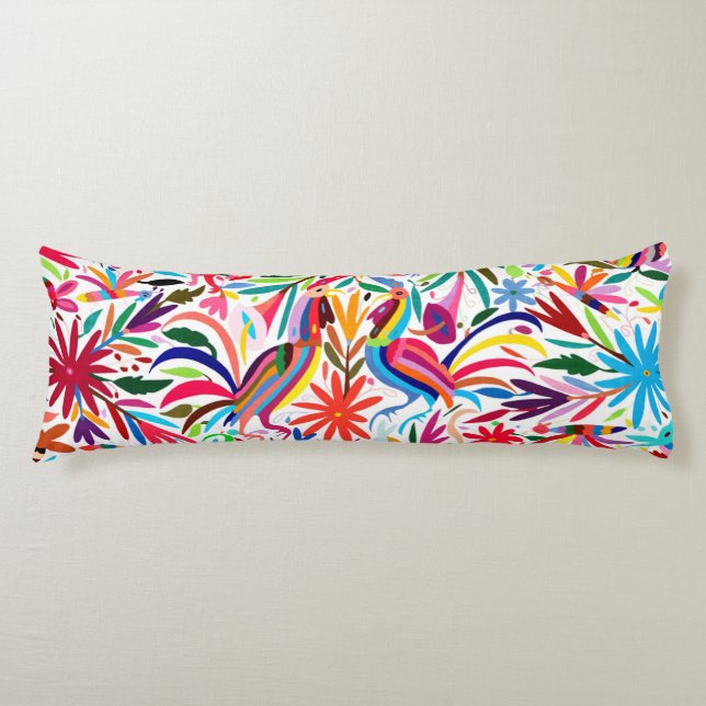 Colourful Otomi Print, Floral/Animal Pattern Body Cushion (Front)