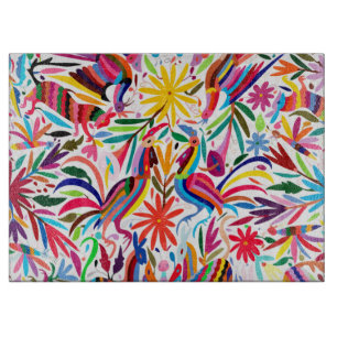 Colourful Otomi Print, Floral/Animal Pattern Cutting Board