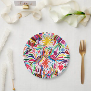 Colourful Otomi Print, Floral/Animal Pattern Paper Plate