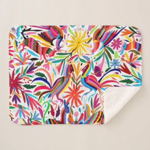 Colourful Otomi Print, Floral/Animal Pattern Sherpa Blanket