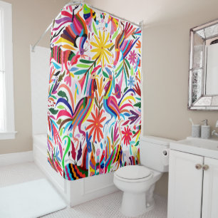 Colourful Otomi Print, Floral/Animal Pattern Shower Curtain