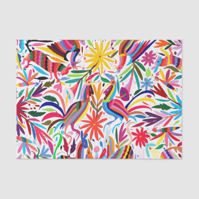 Colourful Otomi Print, Floral/Animal Pattern Tissue Paper (Front)