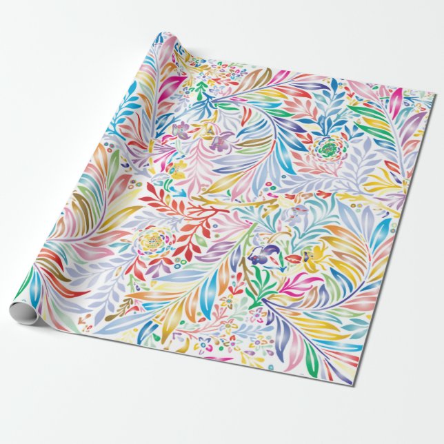 Colourful Otomi Print, Floral & Animal Pattern Wrapping Paper (Unrolled)
