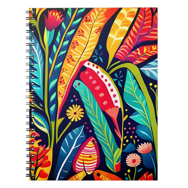 Colourful Otomi Print, Floral Art  Notebook (Front)