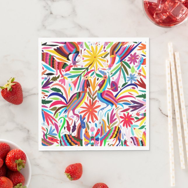 Colourful Otomi Print Paper Napkins (Insitu)