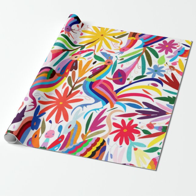 Colourful Otomi Print Wrapping Paper (Unrolled)
