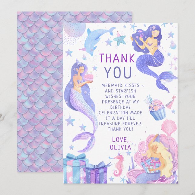 Colourful Our Little Mermaid All Ages Birthday Thank You Card (Front/Back)