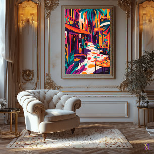 Colourful Outdoor Cafe in Fauvist Style Canvas Print