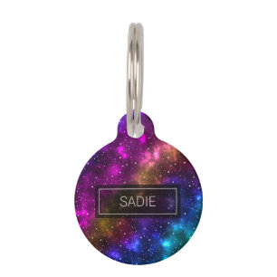 Colourful Outer Space Background & Custom Pet Info Pet Tag