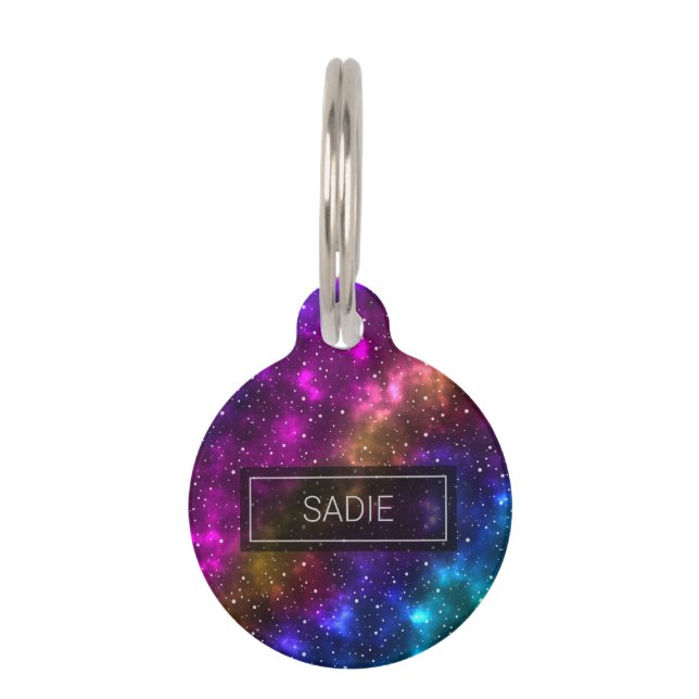 Colourful Outer Space Background & Custom Pet Info Tag (Front)