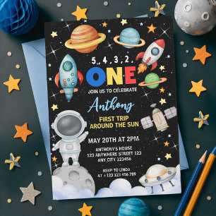 Colourful Outer Space First Trip Around The Sun Invitation