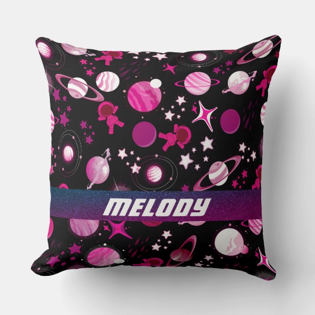 colourful outer space planet galaxy stars pattern cushion (Front)