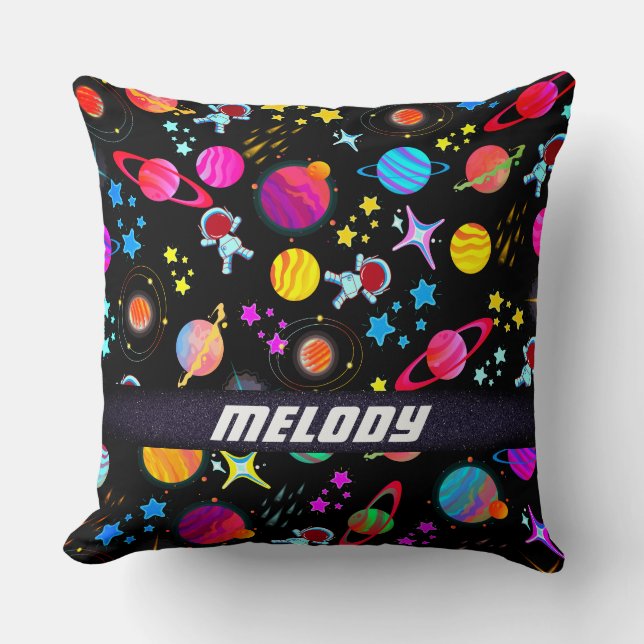 colourful outer space planet galaxy stars pattern cushion (Front)