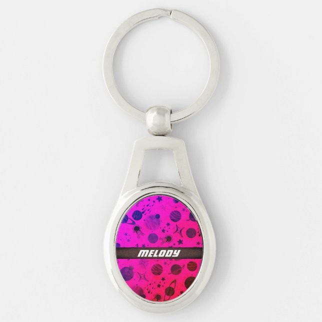 colourful outer space planet galaxy stars pattern key ring (Front)