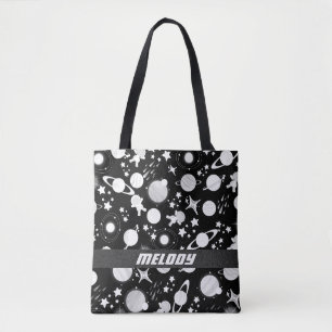 colourful outer space planet galaxy stars pattern tote bag