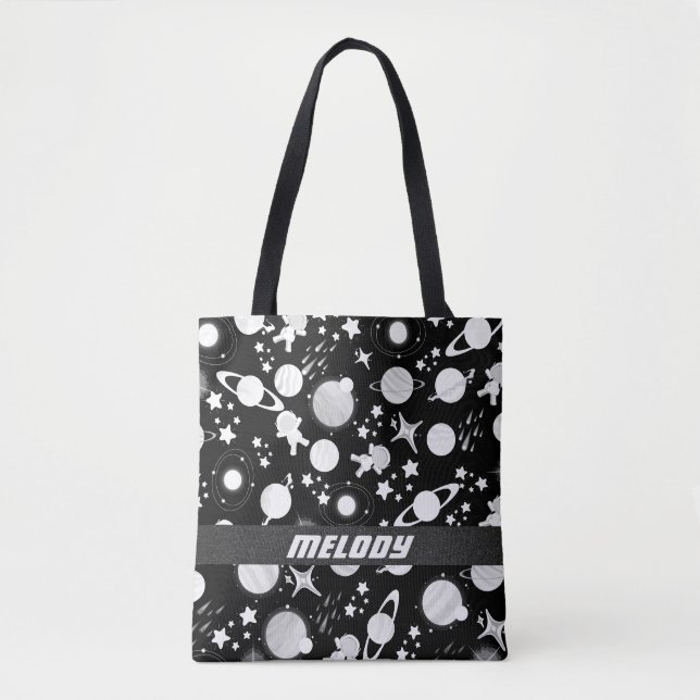 colourful outer space planet galaxy stars pattern tote bag (Front)