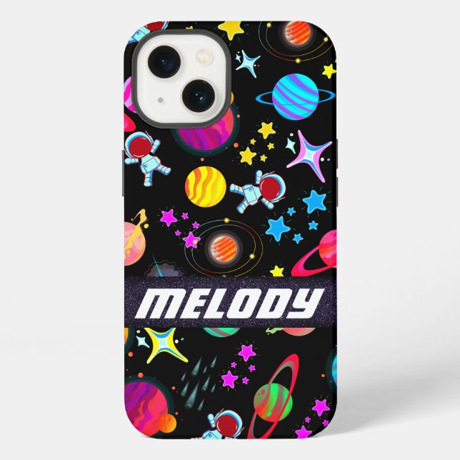 colourful outer space planets galaxy stars pattern iPhone case (Back)