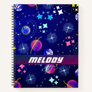 colourful outer space planets galaxy stars pattern notebook