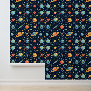Colourful Outer Space Planets Pattern Design Wallpaper