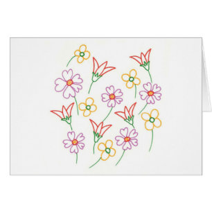 Colourful Outline Drawing Flower Collage Cards