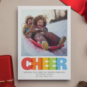 Colourful Overlapping CHEER Christmas Wish Photo Holiday Card