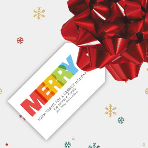 Colourful Overlapping MERRY Christmas Wish Gift Tags