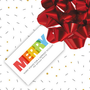 Colourful Overlapping MERRY Christmas Wish Gift Tags