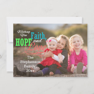 Colourful Overlay Faith Hope Love Photo Christmas Holiday Card