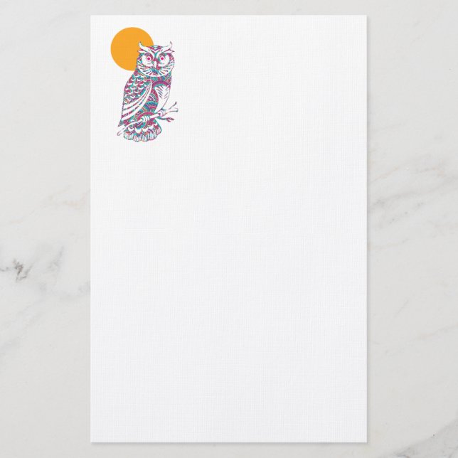Colourful owl and moon stationery (Front)