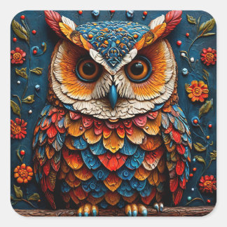 🦉 Colourful Owl Artistic Wildlife Gift 🦉 Square Sticker