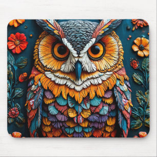 Colourful Owl Artwork With Intricate Detail Mouse Mat